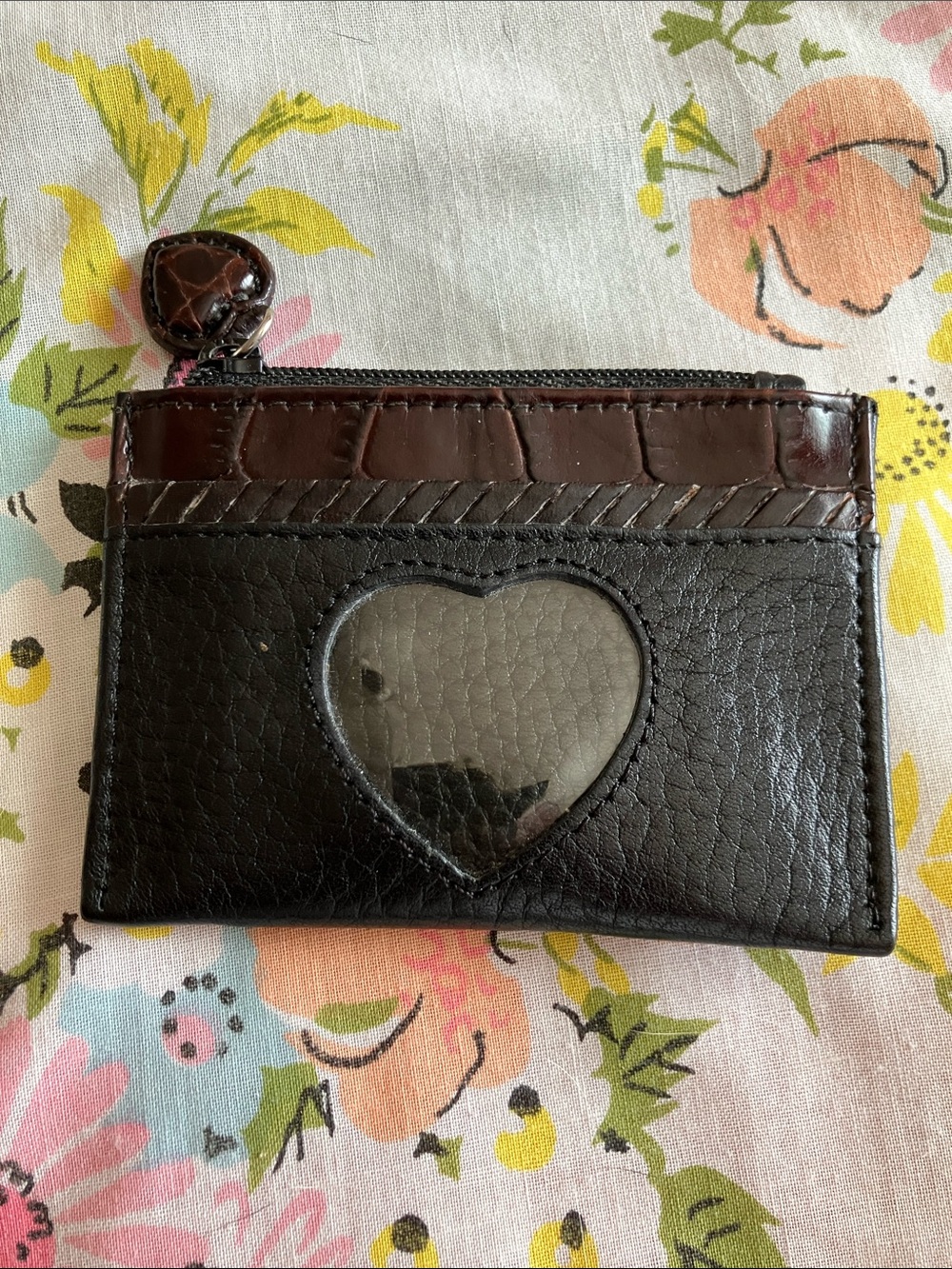 Heart Window Card & Key Pouch in Dark Brown Leather
